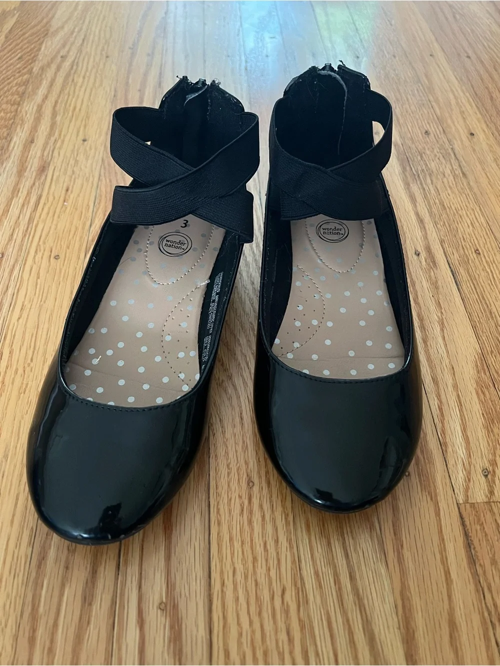 wonder nation Black Patent Crisscross Strap Flats